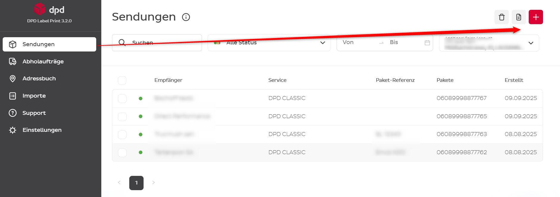Create shipment button