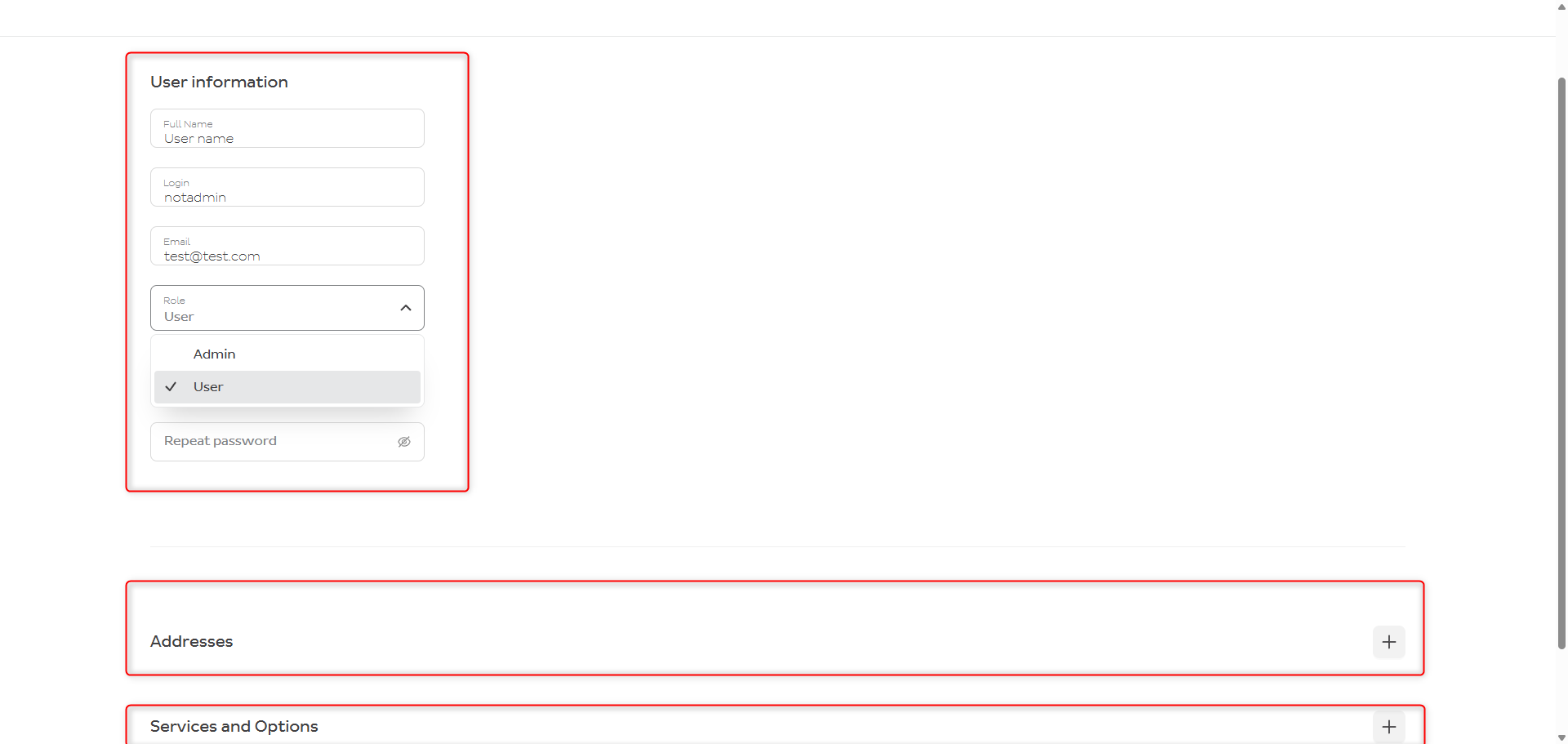 Create user form