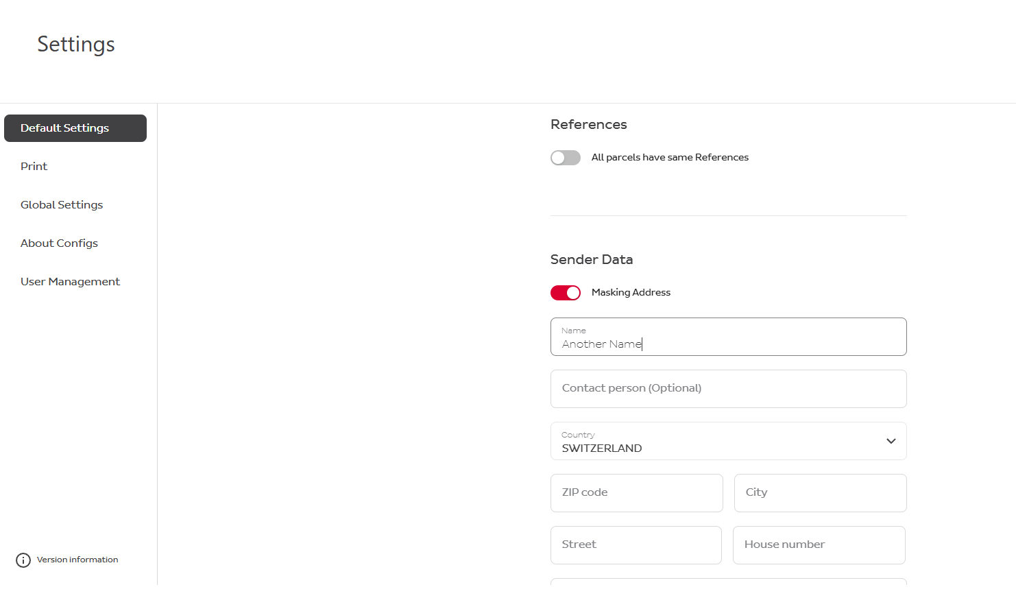 Masking address in settings