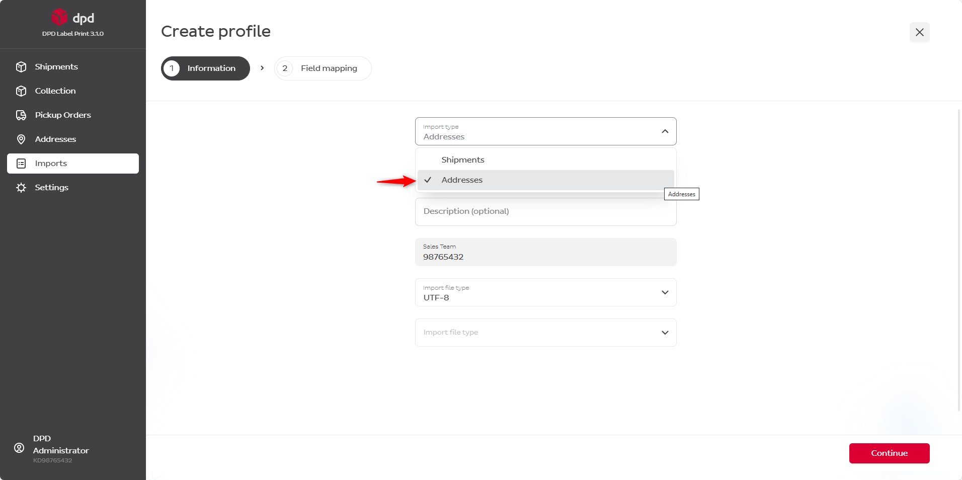 Profile creation form