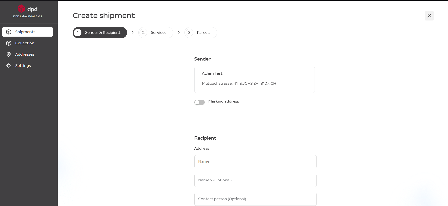 Shipment form with mandatory fields