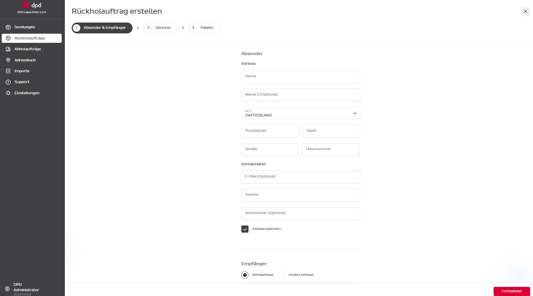 Rückholauftrag — Formular (1)