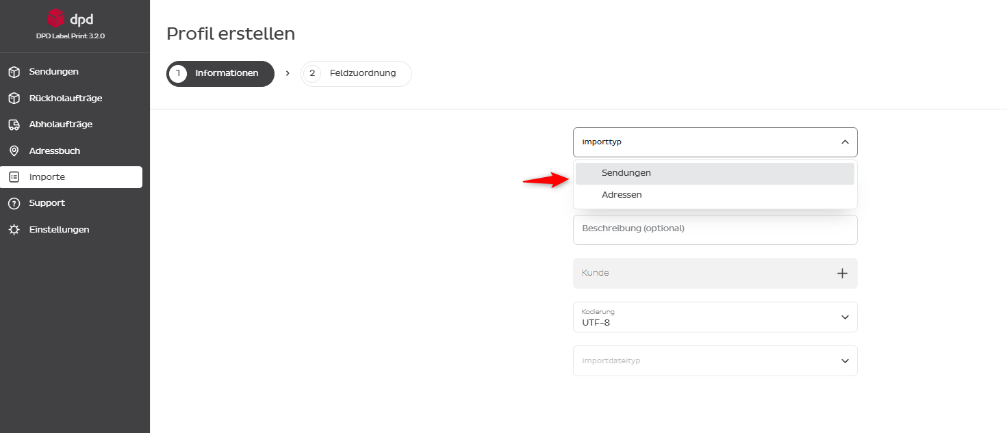 CSV-Import-Menü