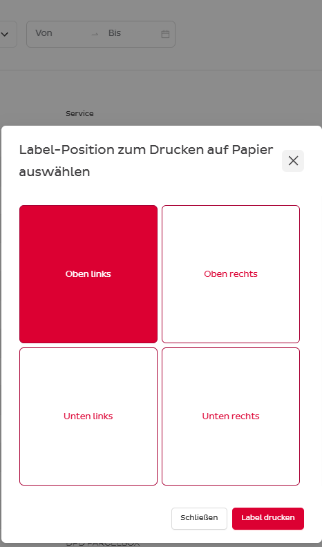 Etikettenposition Dialog