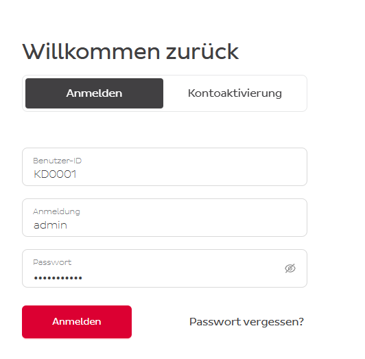 Anmeldebildschirm
