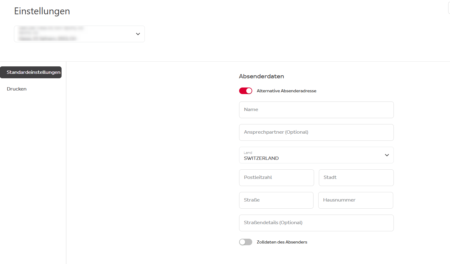 Alternative Absenderadresse in den Einstellungen