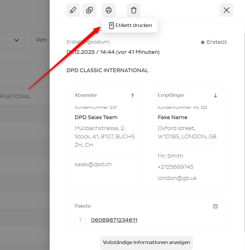 Sendung prüfen und Etikett drucken