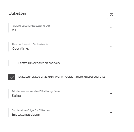 Druckeinstellungen — Etikett