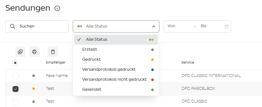 Status-Filter Dropdown