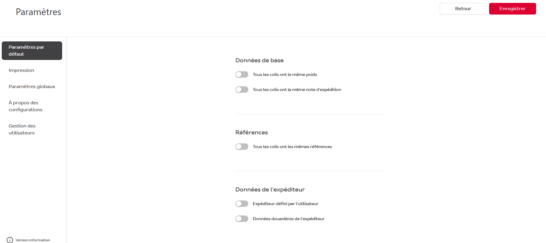 Paramètres par défaut (1)