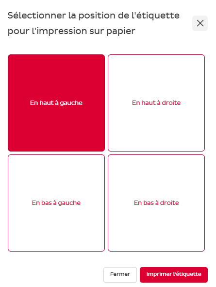 Boîte de dialogue de position de l'étiquette