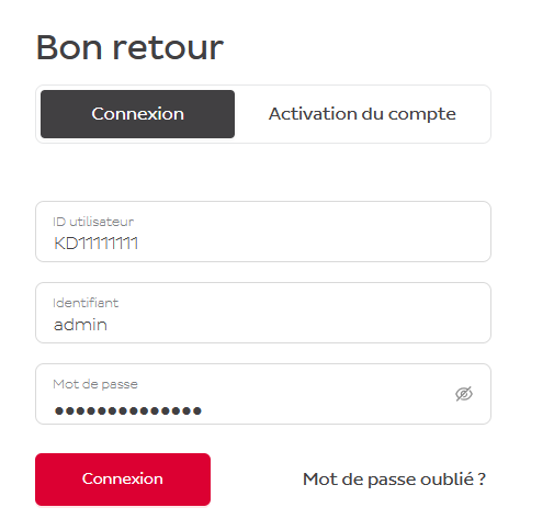 Écran de connexion
