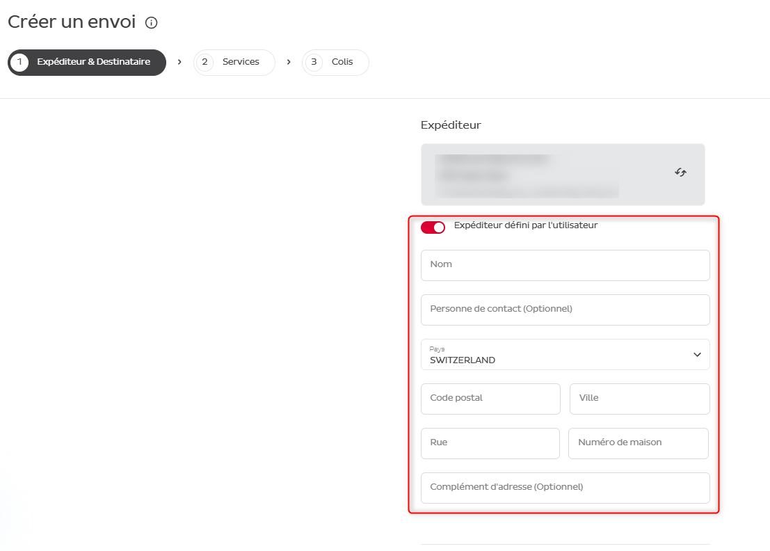 Sélection adresse d'enlèvement