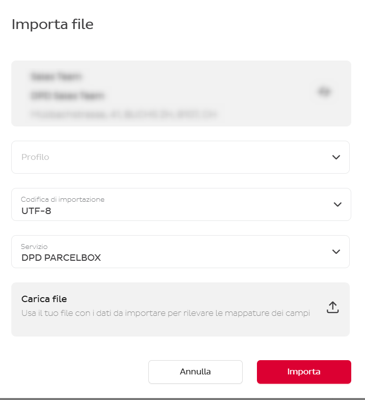 Dialogo importazione CSV